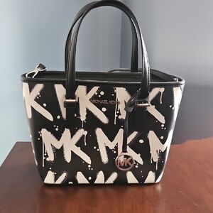 Michael Kors Black and White Monogram Tote